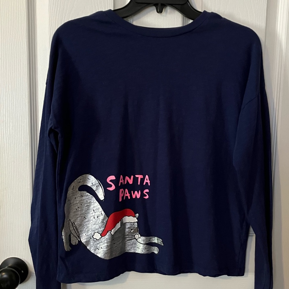 Mini Boden "Santa Paws" Navy Blue Longsleeve Christmas T-shirt Girls Sz 15-16yr